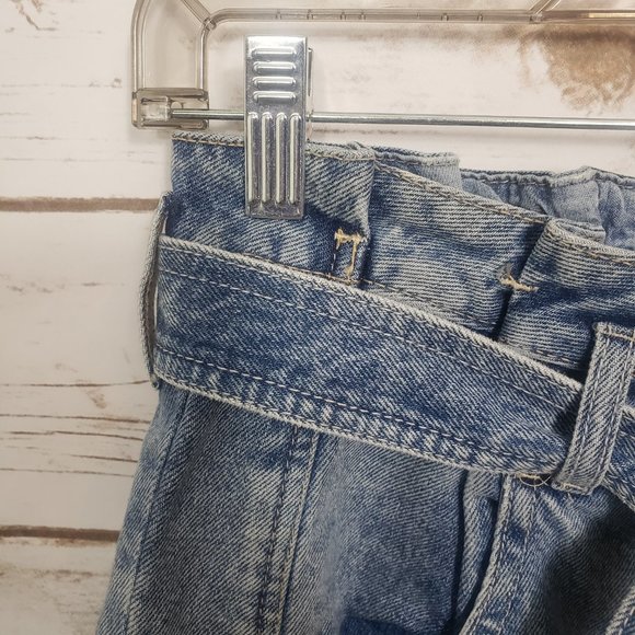 We The Free East of Eden Blue Denim Paperbag Skirt Button Fly Raw Hem Size 26 - Picture 4 of 12